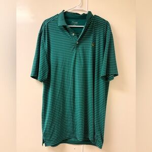Masters Tech Green Heather Performance Polo Green and White Stripes size L